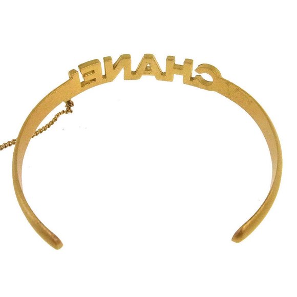 Auth CHANEL CC Logos Rhinestone Bangle Chain Ring #6 Gold-Tone 01C Vintage - Picture 8 of 8